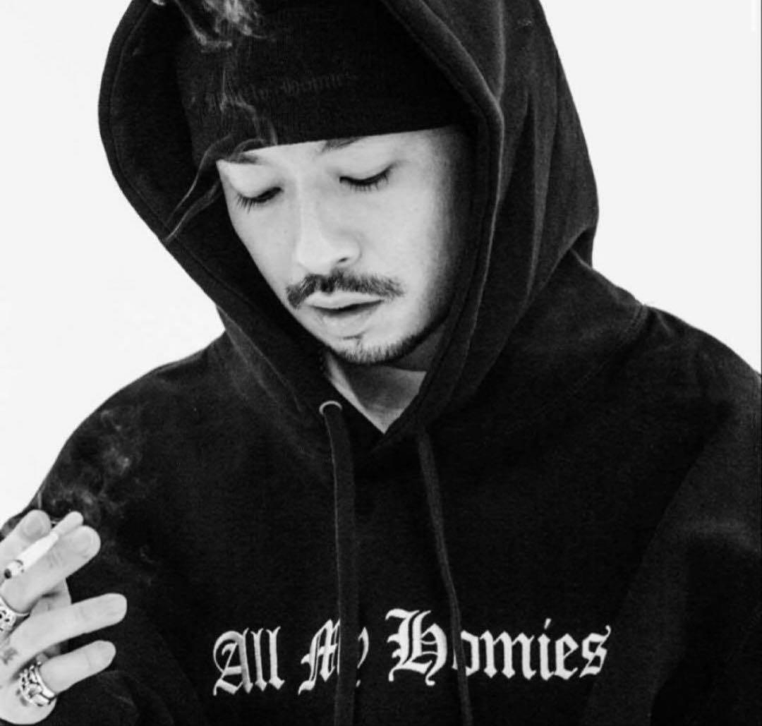 All My Homies 刺繍ブラック フーディL