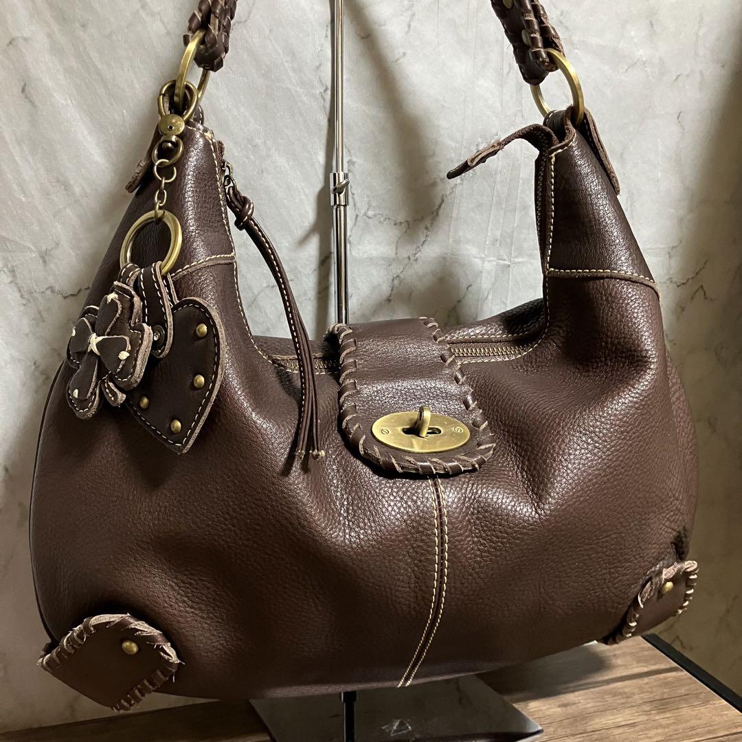 オープニング 大放出セール 美品 クローバー 茶 牛革 ワンショルダーバッグ motto モットー バッグ