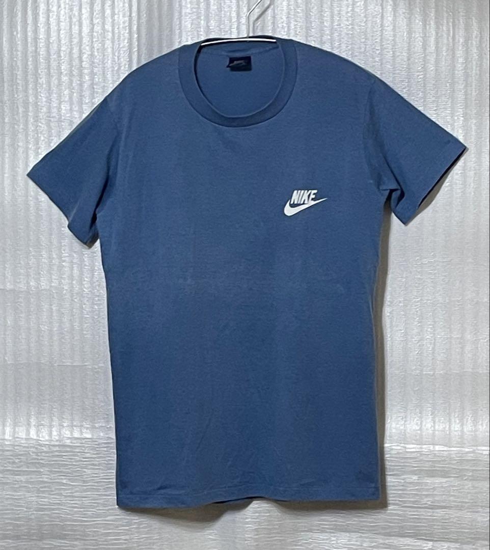 80s Old NIKE ナイキ USA製 紺タグ スウッシュ半袖Tシャツ 水色