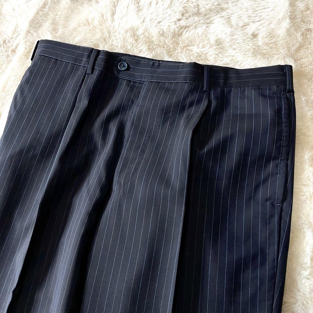 極美品✨バーニーズニューヨーク スーツ セットアップ 紺色 ストライプ 背抜き