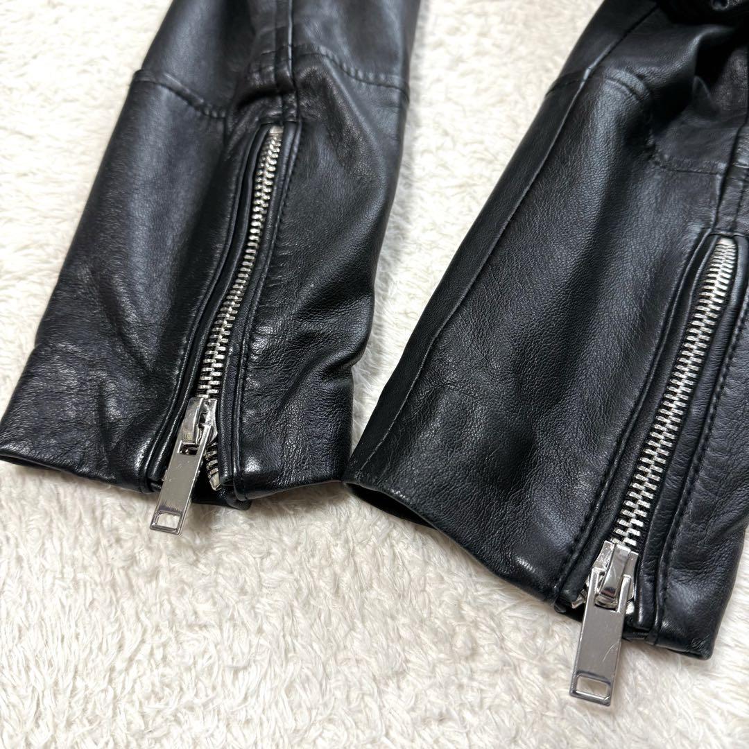☆*☆様 美品 ZARA ザラ ラムレザー ダブルライダース 本革 羊革 黒 ブ