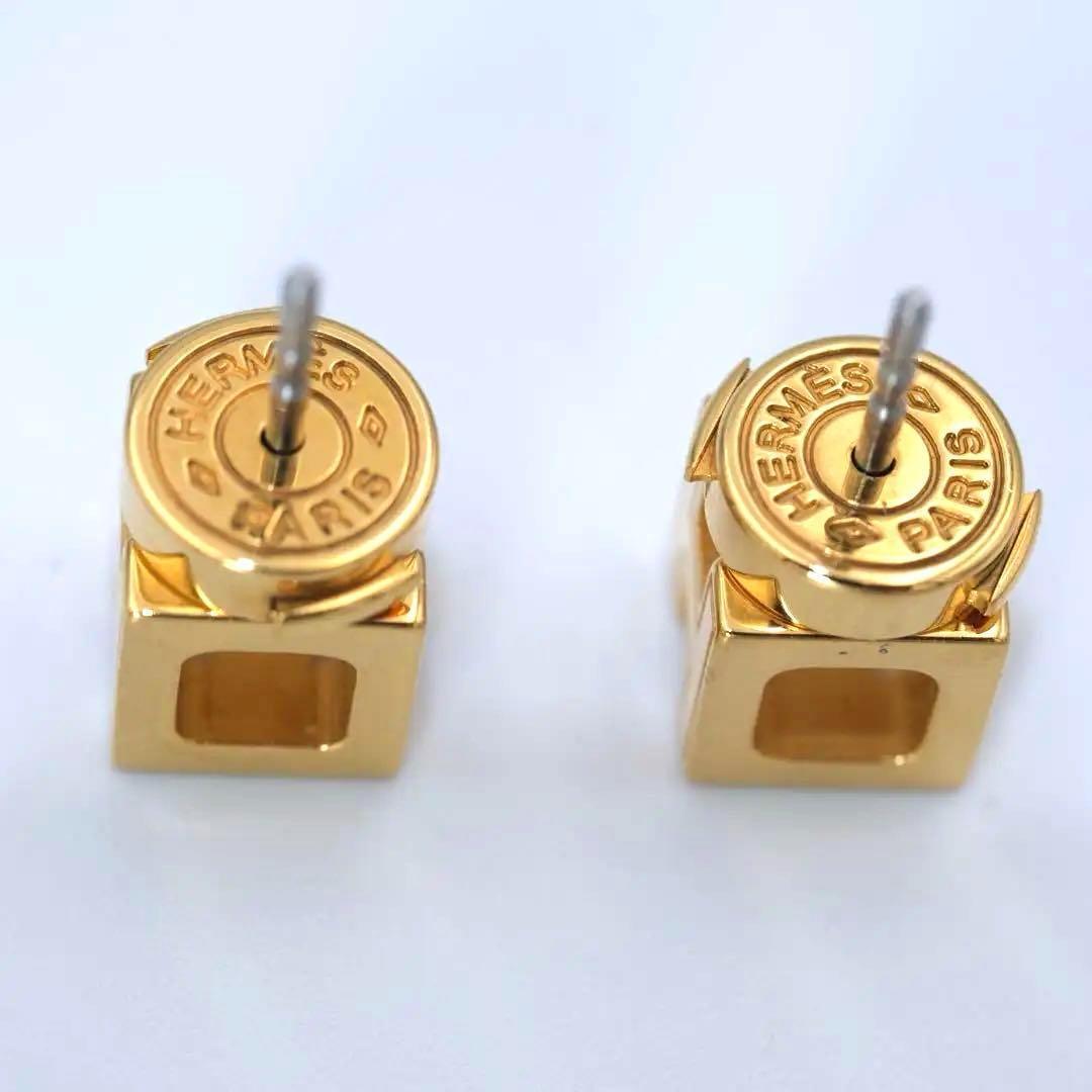 HERMES エルメス カージュドアッシュ ピアス ゴールド オレンジ