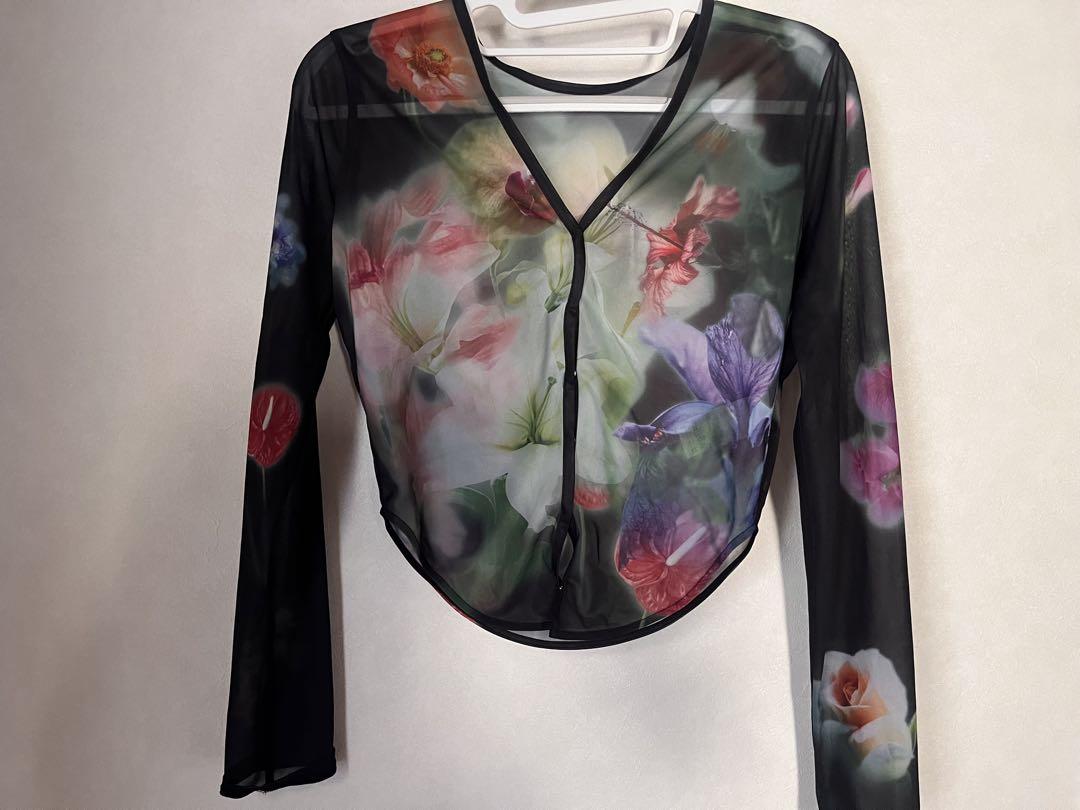 トップス 2WAY SMOKE FLOWER SHEER TOP