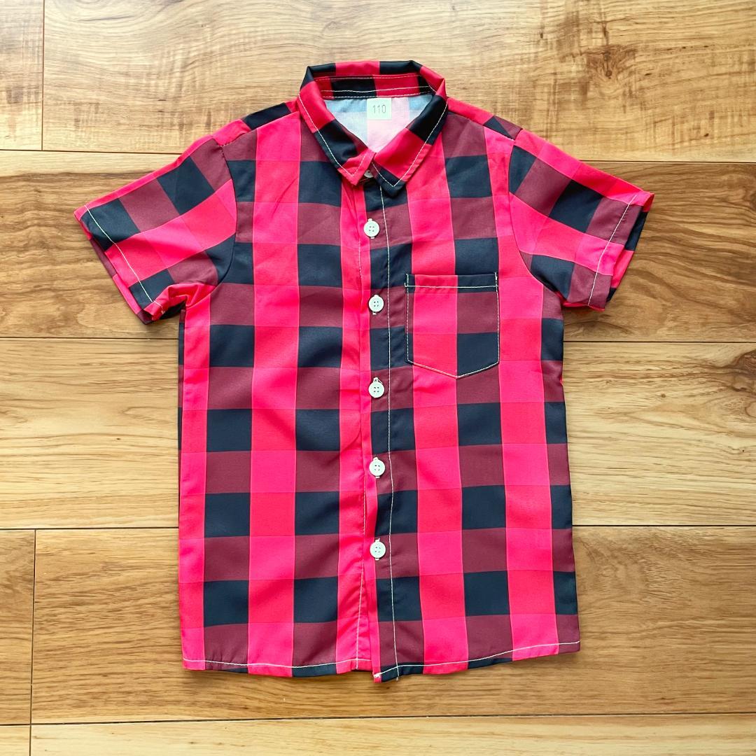 【子供服】チェック柄シャツ 110 赤 レッド 春夏秋 おでかけ おしゃれ