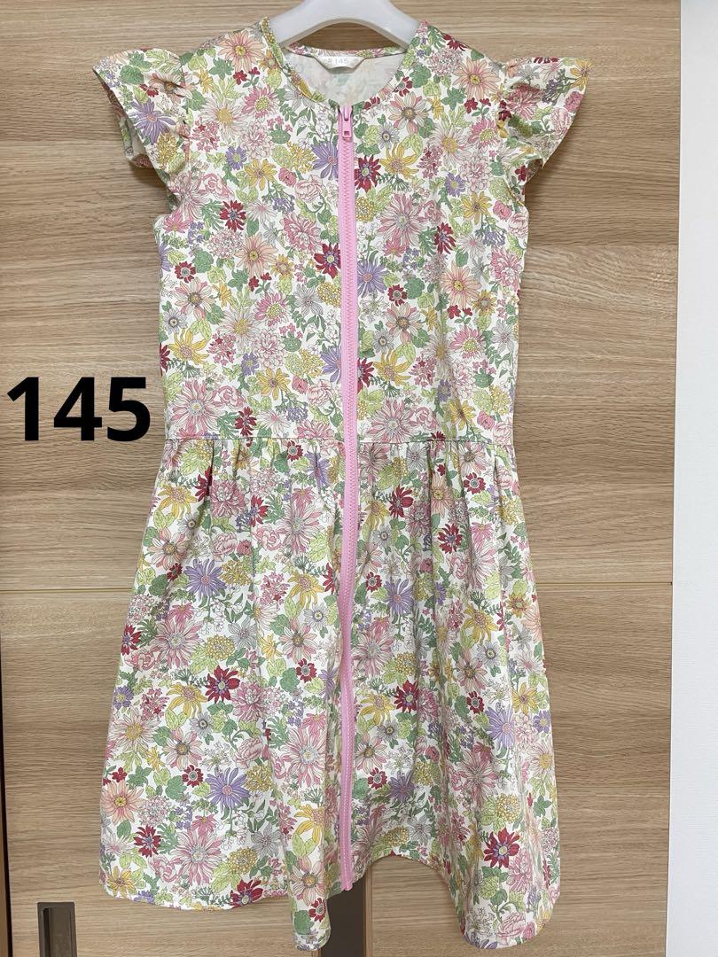 【145】バレエ　ジップアップワンピース　ファスナー　花柄　キッズ