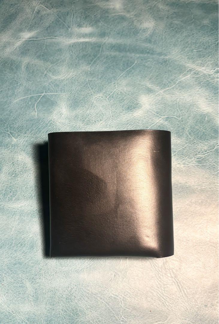 ハンドメイド　二つ折り　革財布　クロムエクセル　黒色　真鍮