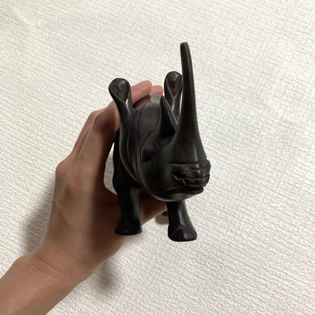 木彫り サイ 置き物 オブジェ ヴィンテージ ハンドメイド 海外
