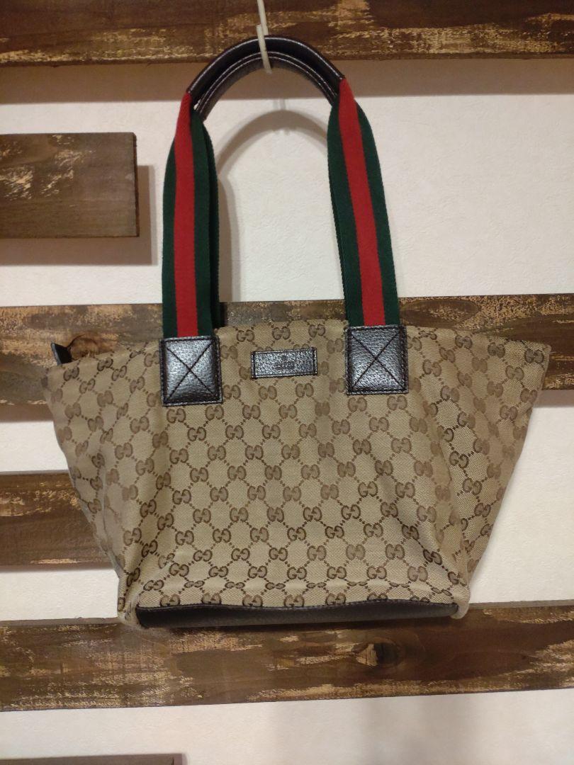 GUCCI キャンバスGGパターンシェリーライントートバッグ