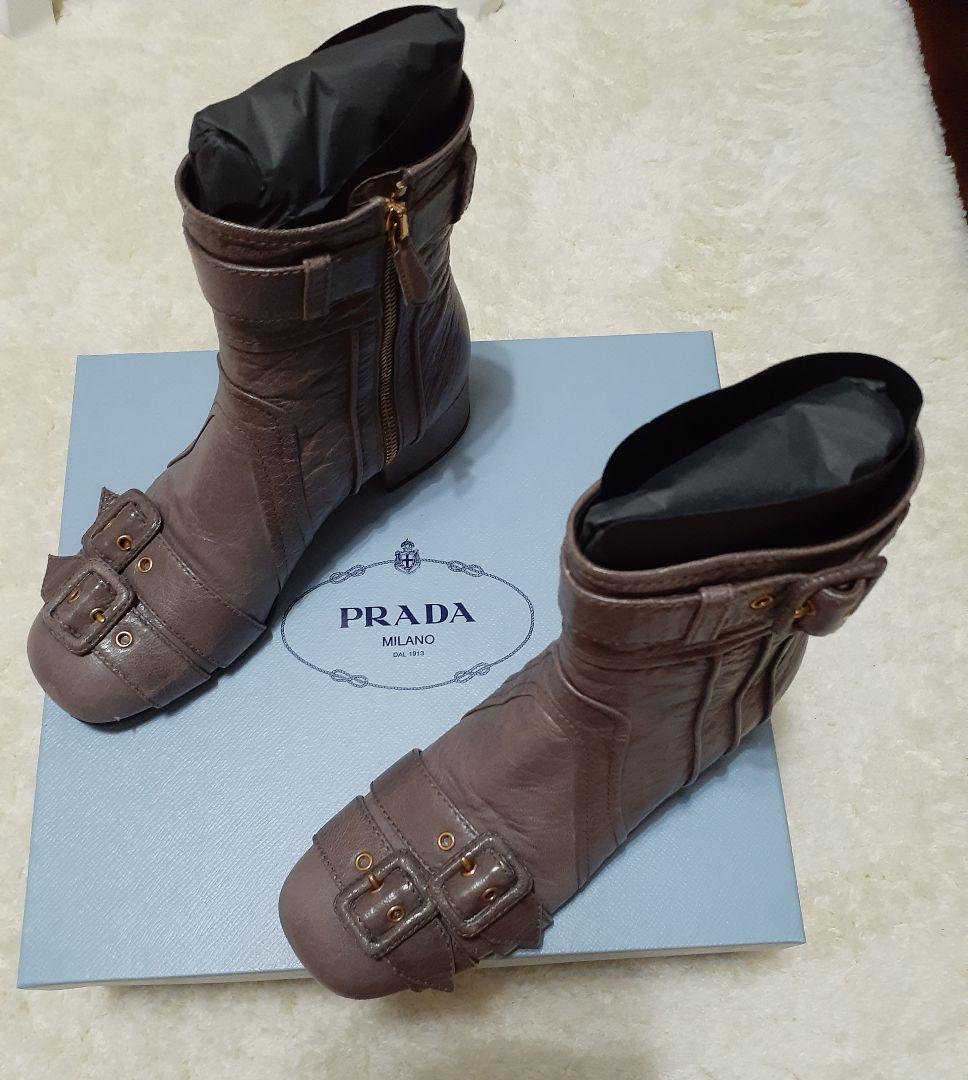 極美品】PRADA ブーツ 箱付き レディース ウール サイドジップ