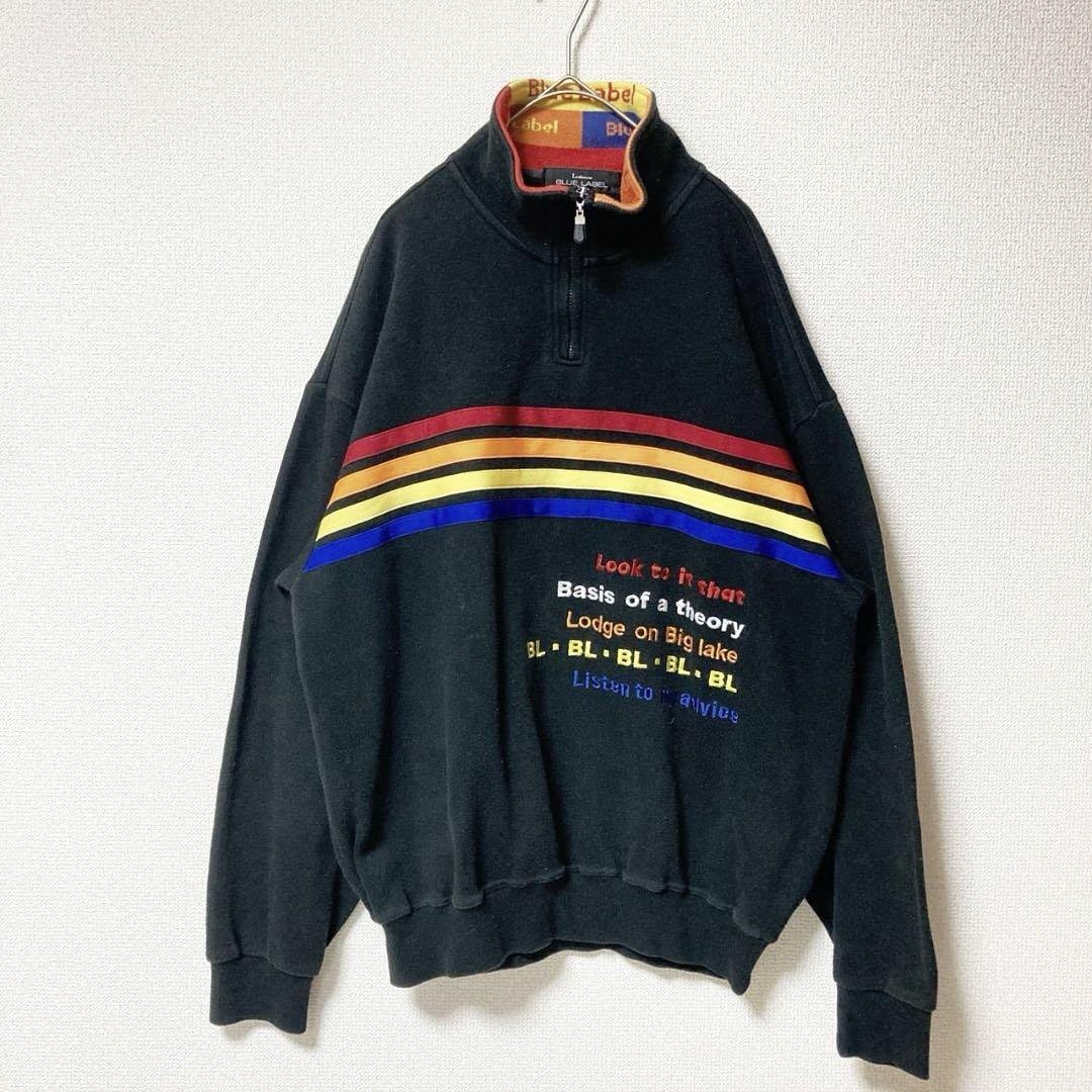 ハーフジップ トレーナー 刺繍　黒　y2k　平成　ボーダー　c-boy　古着