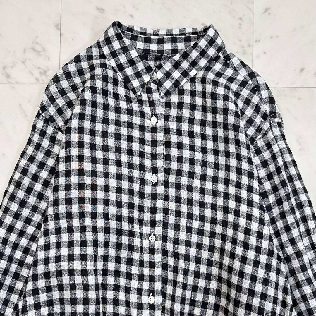 美品✨スローブイエナ　リネンレギュラーシャツ　ギンガムチェック　黒×白　麻