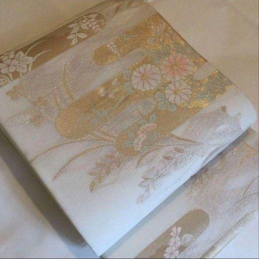 白　正絹 袋帯　夏用　夏　絽　訪問着　紗　付下げ　振袖　ゴールド