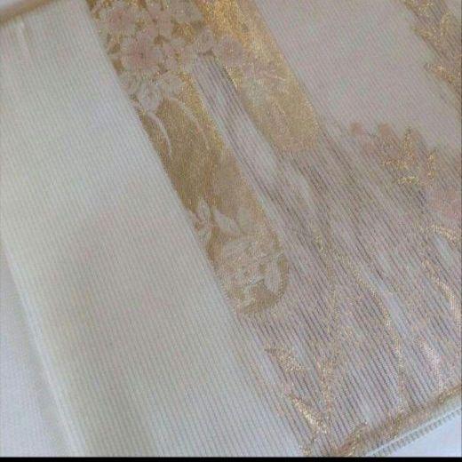白　正絹 袋帯　夏用　夏　絽　訪問着　紗　付下げ　振袖　ゴールド