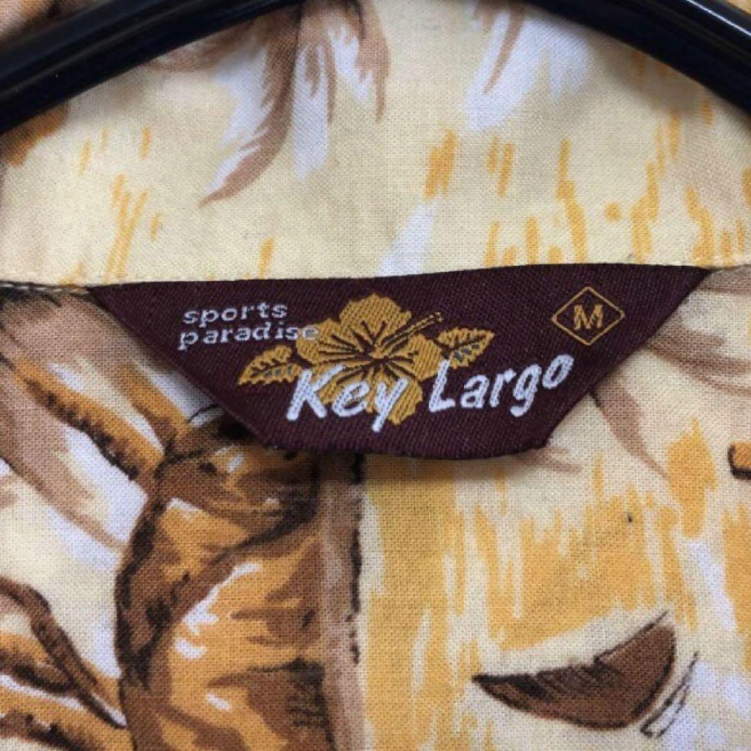 【レーヨン100%】Key Largo総柄アロハシャツ椰子の木ウッドボタン一点物
