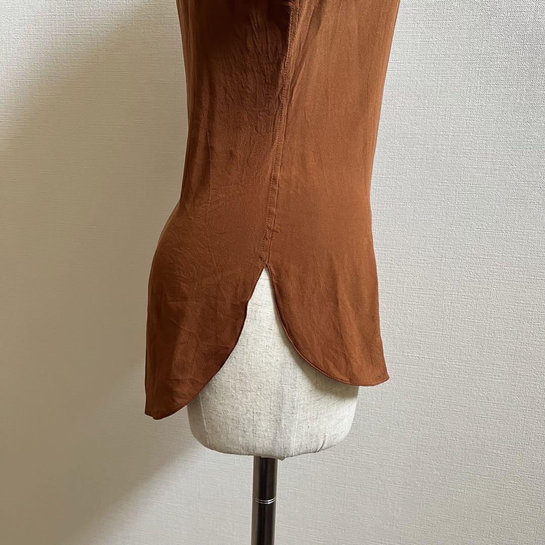 HERMESエルメス ゴルチエ期 長袖 シルクシャツ ブラウン 34