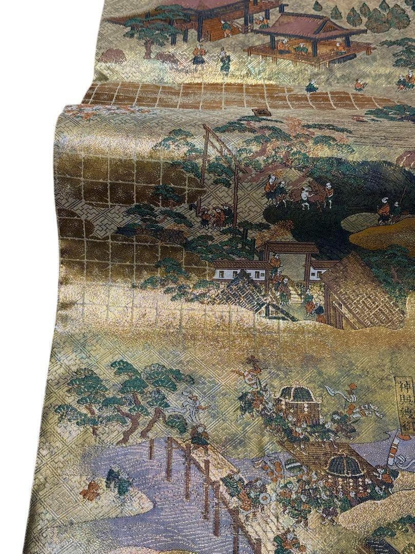 A15 京洛山水絵巻 全通 袋帯 リバーシブル プラチナ箔 本金箔 正絹 A15 京洛山水絵巻 全通 袋帯 リバーシブル プラチナ箔 本金箔
