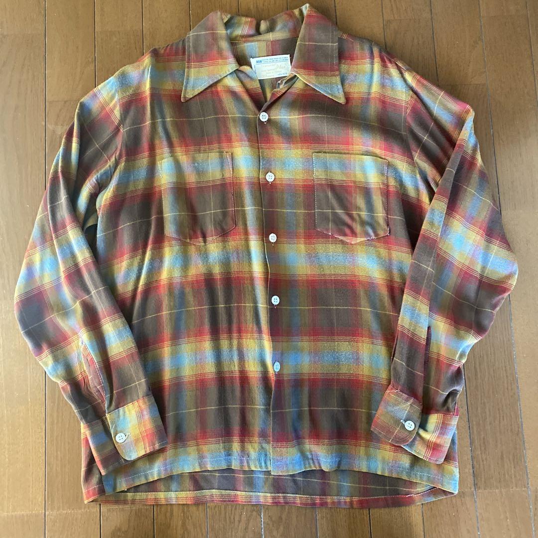 60s 70s オンブレチェックシャツ オンブレー ビンテージ JC PENNY