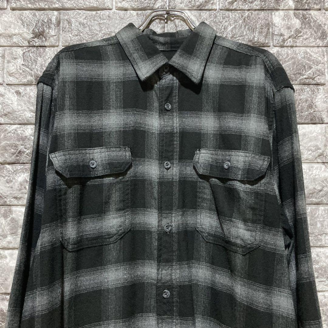 GEORGE オンブレチェックシャツ L ジョージ オンブレ シャドー BLK