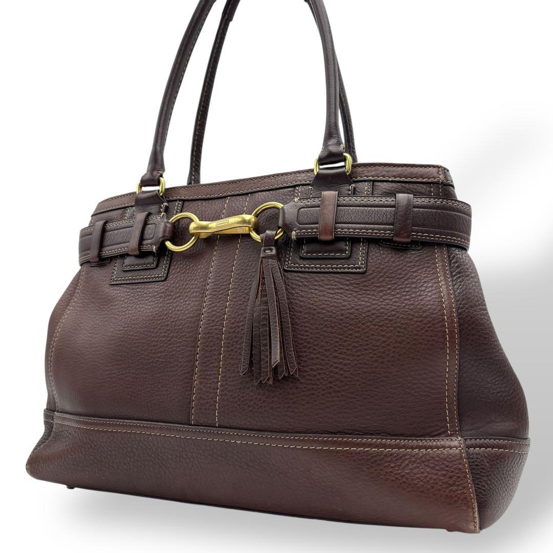 美品 COACH トートバッグ オールレザー ブラウン 肩掛け A4 10213