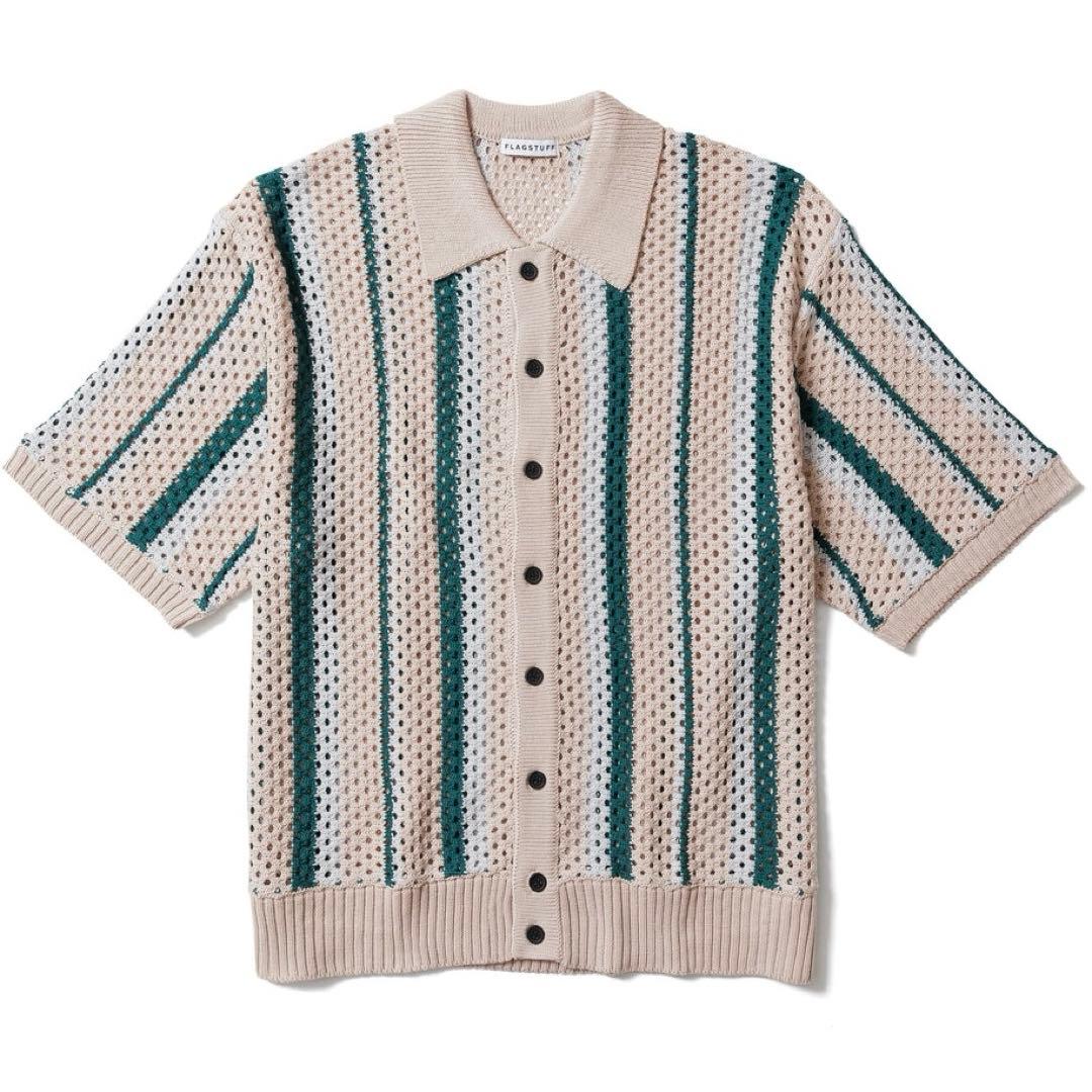 FLAGSTUFF サマーニット カーディガン 半袖 ストライプ フラグスタッフ