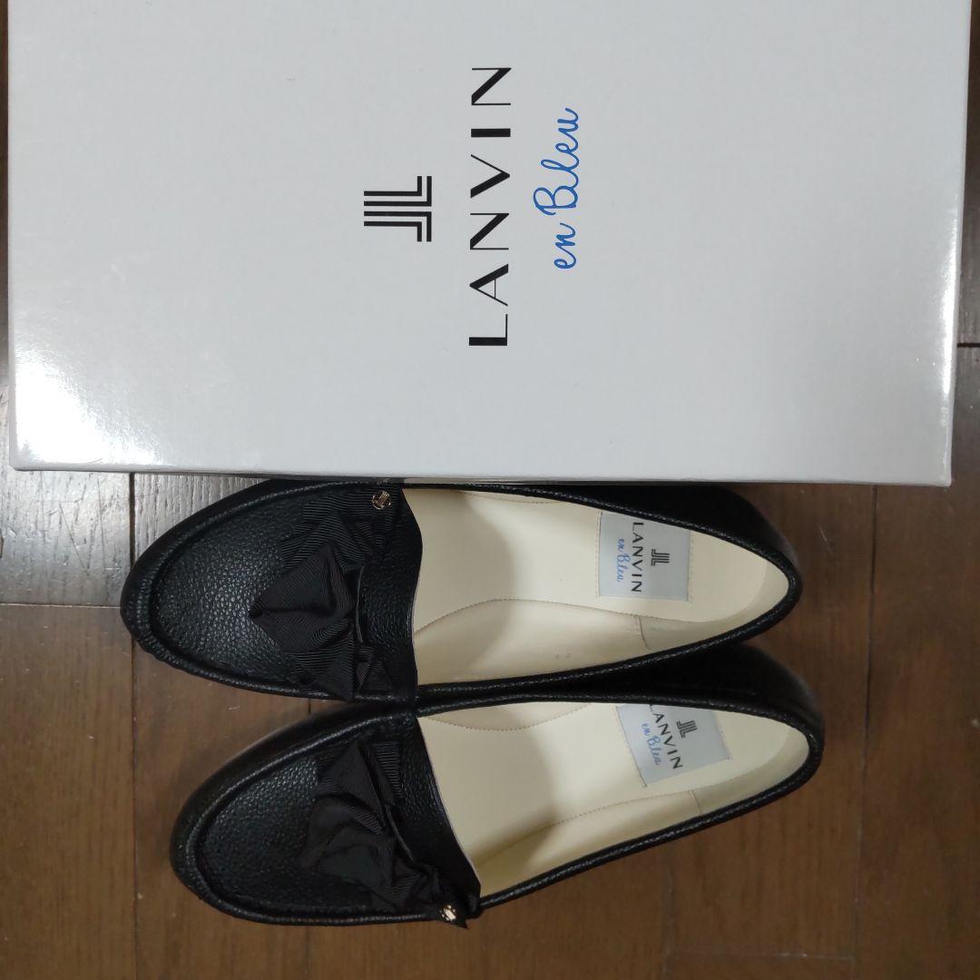 美品 ランバンオンブルー リボンモチーフモカシン