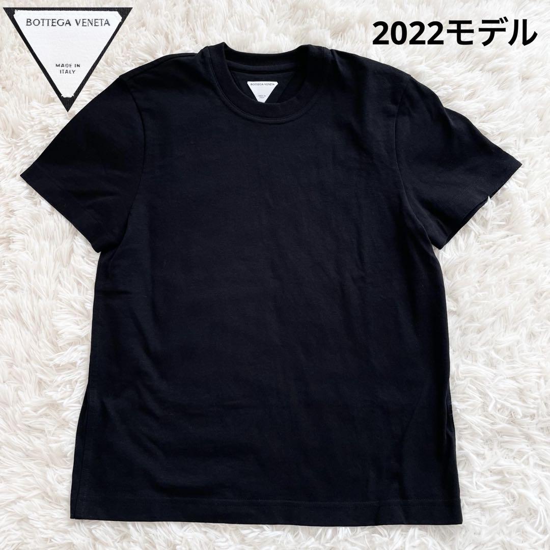 美品 2022ボッテガヴェネタ コットンジャージー Tシャツ ロゴ刺繍 黒 XS