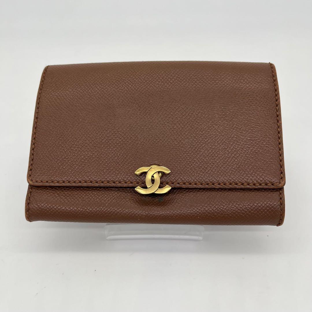 CHANEL シャネル ココマーク 財布 ブラウン CHANEL 二つ折り財布 ココマーク ゴールド金具 レザー ブラウン