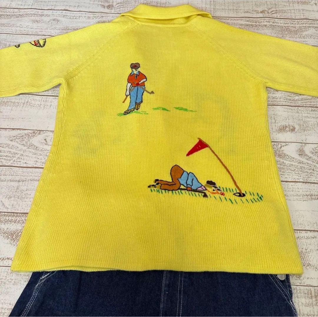 古着　70s ゴルフ刺繍　カーディガン　イエローカラー 古着 70s ゴルフ刺繍 カーディガン イエローカラー - メルカリ
