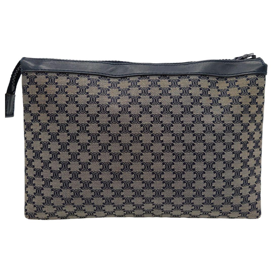 美品 CELINE クラッチバッグ マカダム キャンバス ベージュ ネイビー