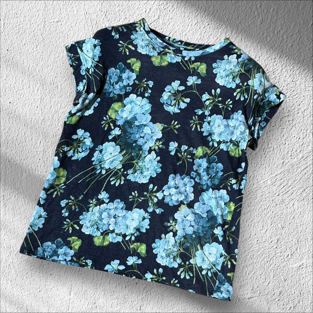 GUCCI フローラル　花柄 半袖Tシャツ ブラウス ネイビー Mサイズ 夏