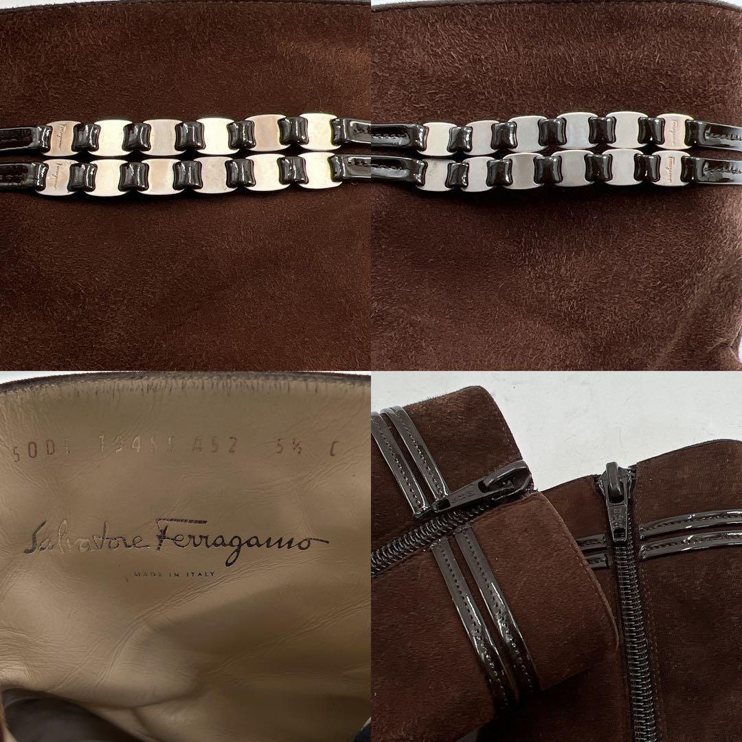 Salvatore Ferragamo フェラガモ ヴァラ チェーン ブーツ 茶