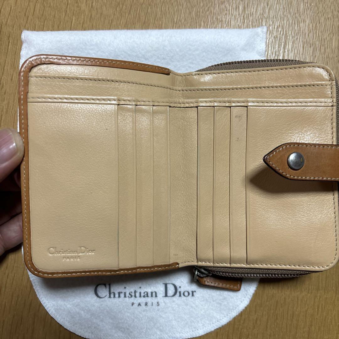 中古】Christian Dior 二つ折り財布 ベージュ キャンバス レザー