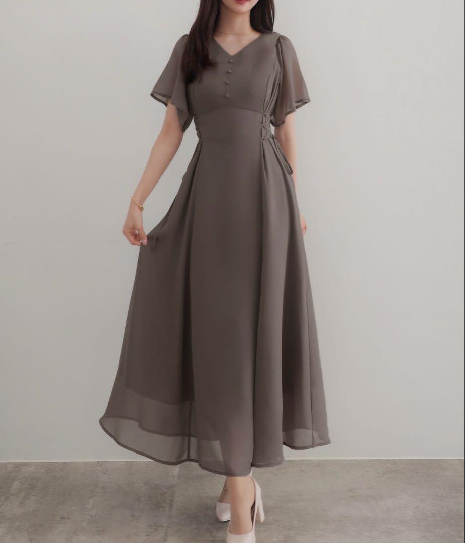 CENEA 2wayVネックシアーコルセットワンピース チャコールグレー L