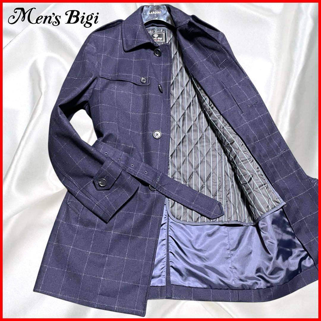 MEN'S BIGI】美品 カシミヤ混 ライナー着脱 撥水 ウィンドペン 紺M MEN'S BIGI】美品 カシミヤ混 ライナー着脱 撥水 ウィンドペン 紺M