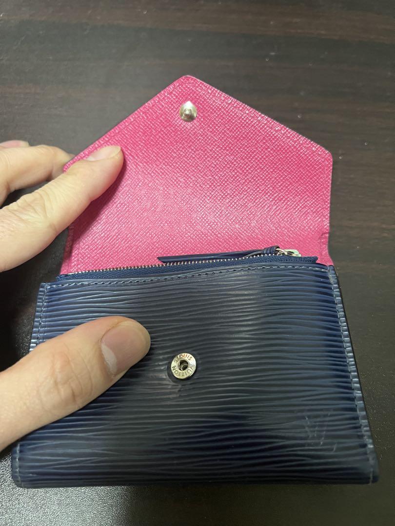 エピレザー 三つ折り財布 ネイビー/ピンク
