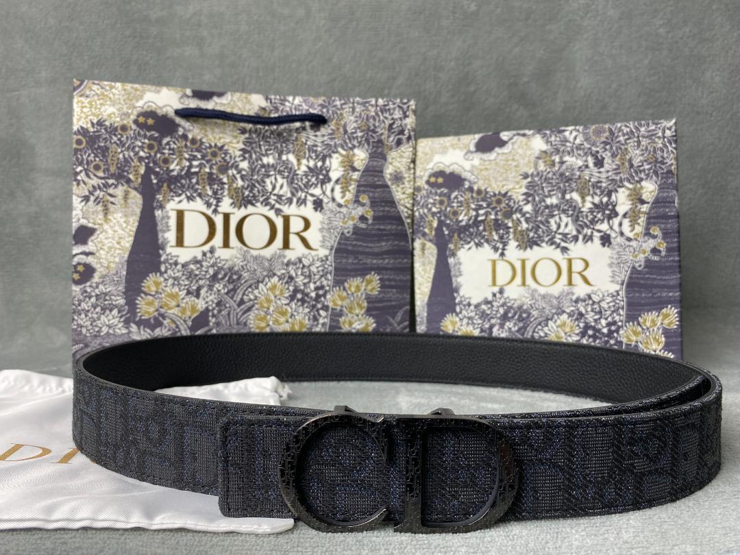 Dior リバーシブル ベルト オブリーク ロゴ バックル シルバー