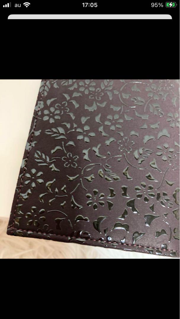 新品未使用 印傳屋 上原勇七 財布 長財布 花唐草 紫地×黒漆 鹿革 本革