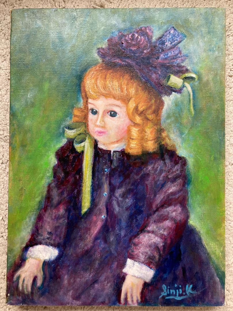 最終値下げ フランス人形 油絵 油彩 美人画 藤田嗣治 昭和レトロ