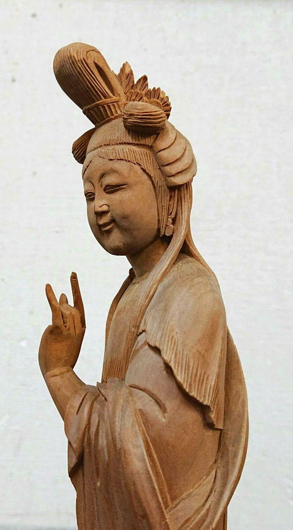 アジアン木製女性像彫刻 約50cm （仏像 仏像禅樹脂仏彫刻座席