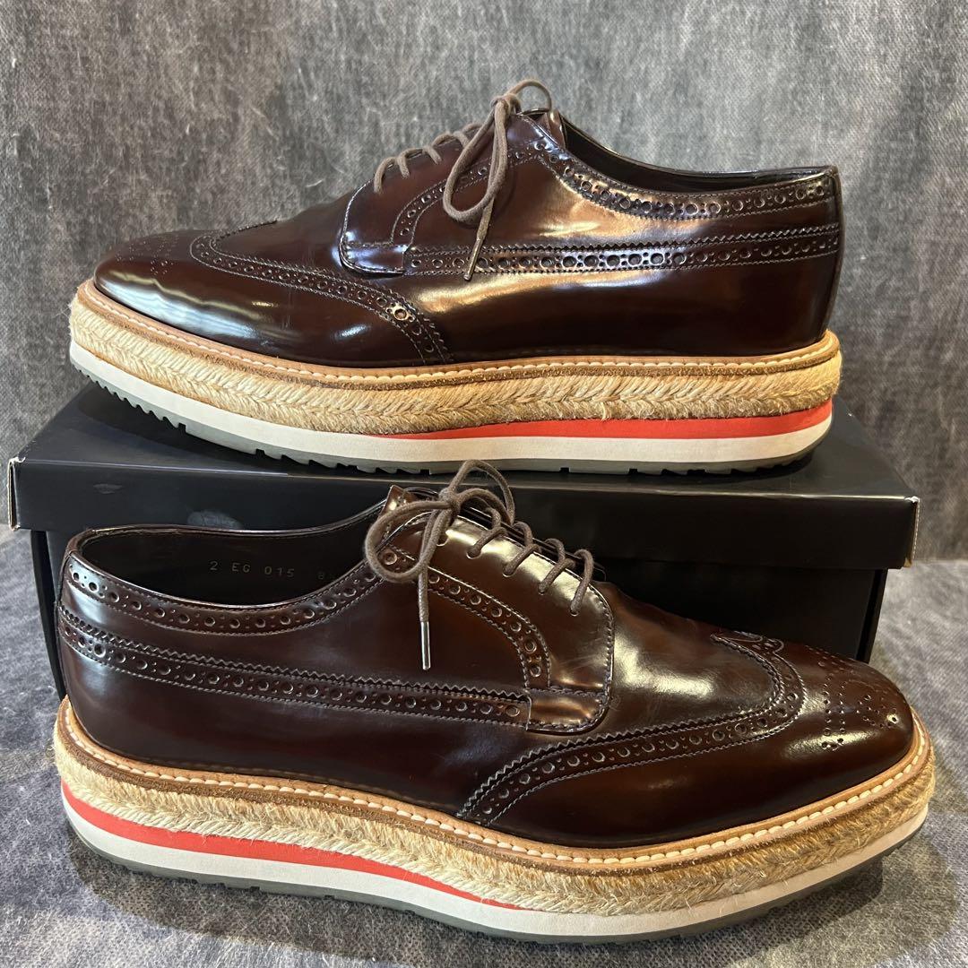 美品PRADA 厚底　エスパド　レザーシューズ　メンズ　UK81/2