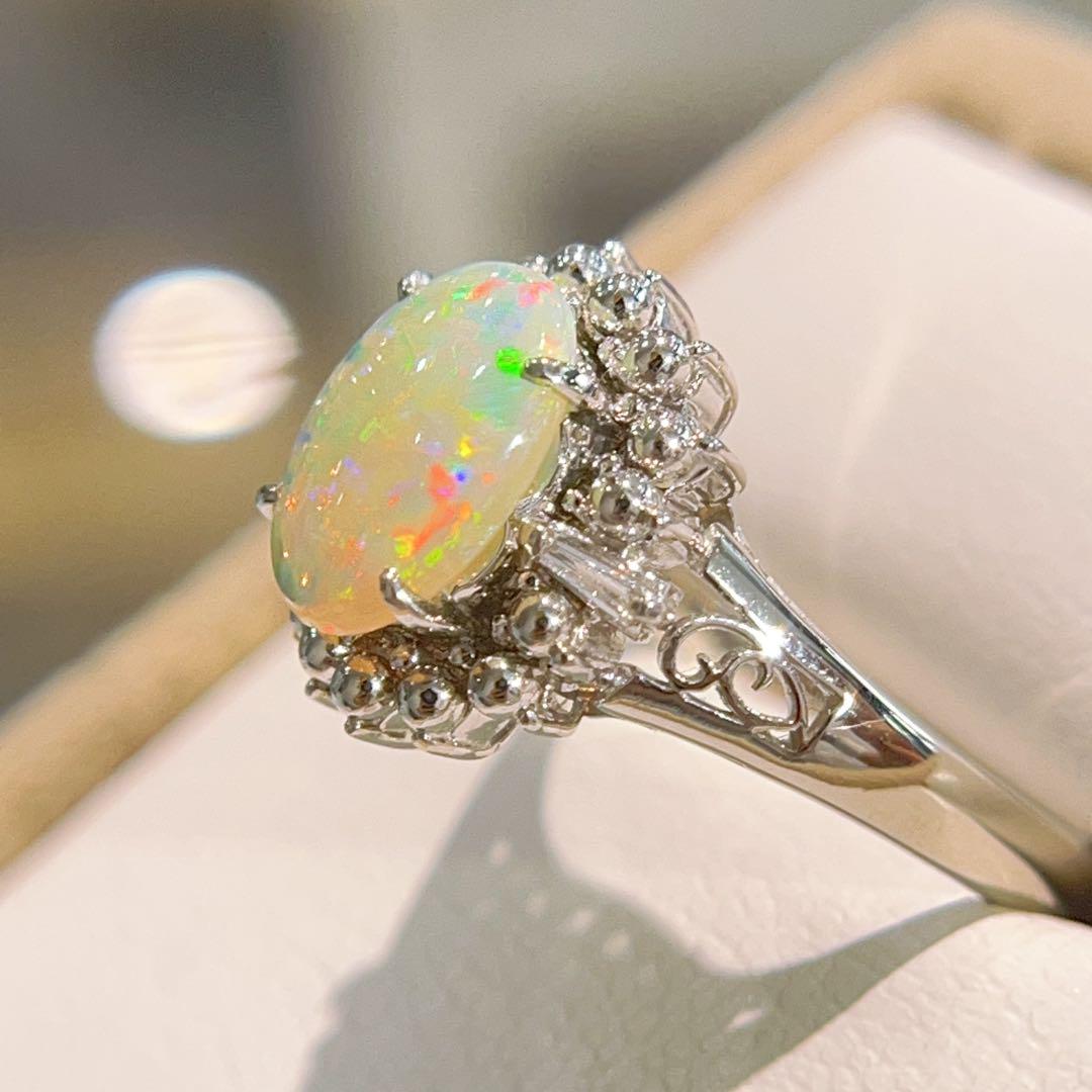 天然オパール　本物ダイヤモンドpt900リング オパール ダイヤモンドリング OP 3.68ct D 0.56ct Pt900 JGGC