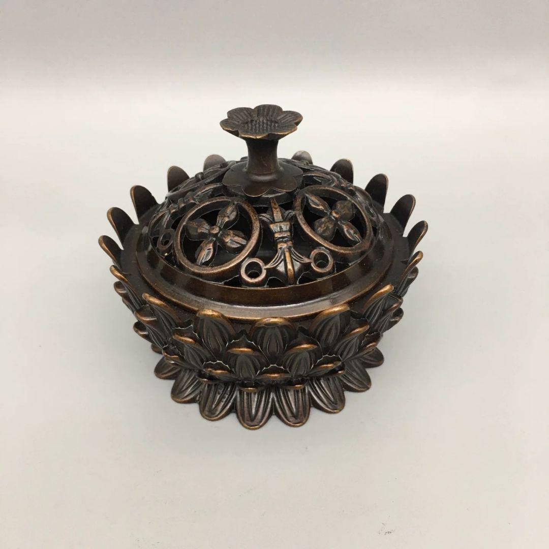 銅細工 宝蓮灯蓮香炉  盤香炉 香道具   装飾品   工芸品 美術品 置物 銅細工 香炉 蓮華香炉 禅意薫香炉 茶道沈香炉 香道具 装飾品
