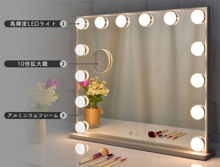 超新作】 化粧鏡 女優ミラー 50cm 白色スピーカー付き 時間表示 ライト
