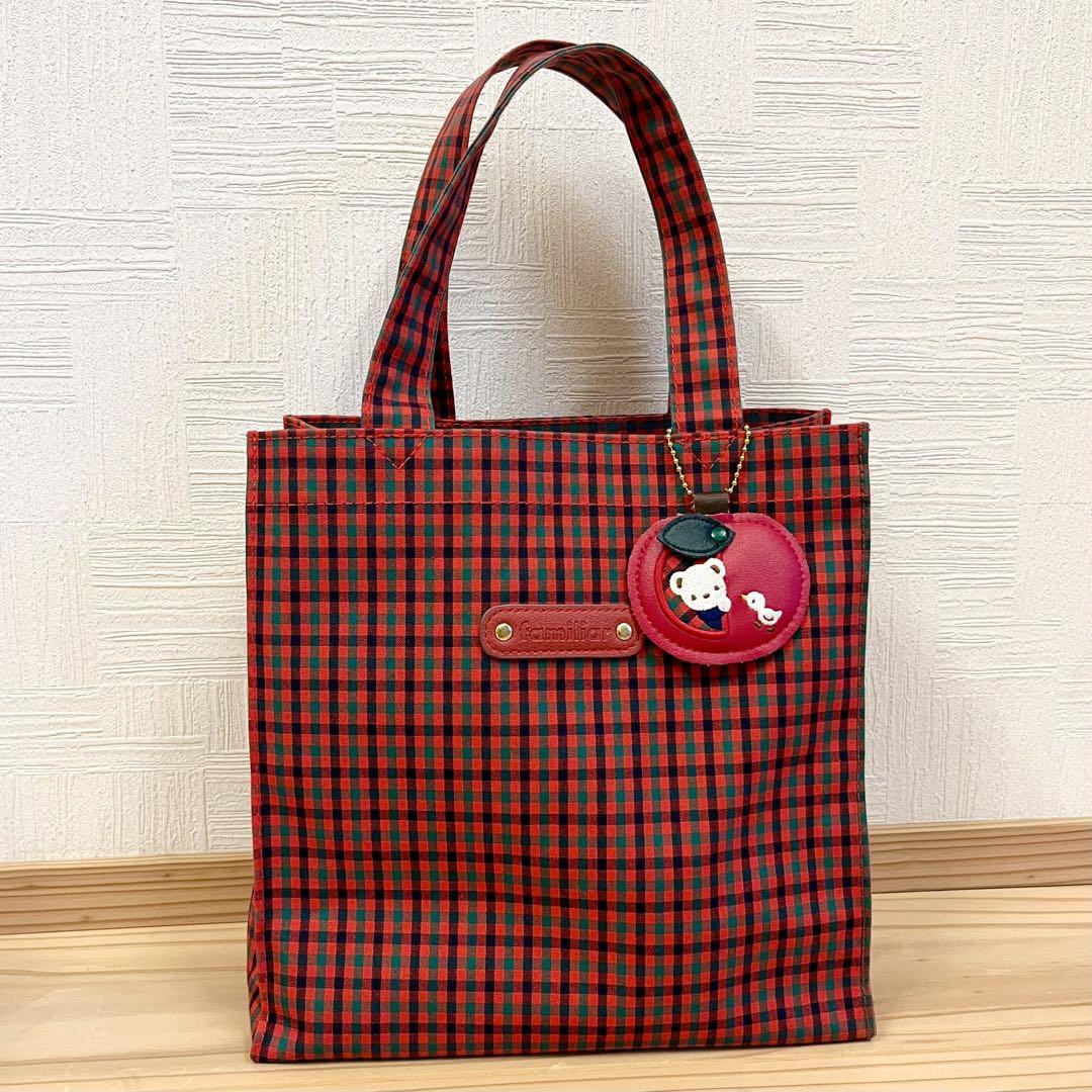 ファミリア familiar トートバッグ チェック りんご 新品