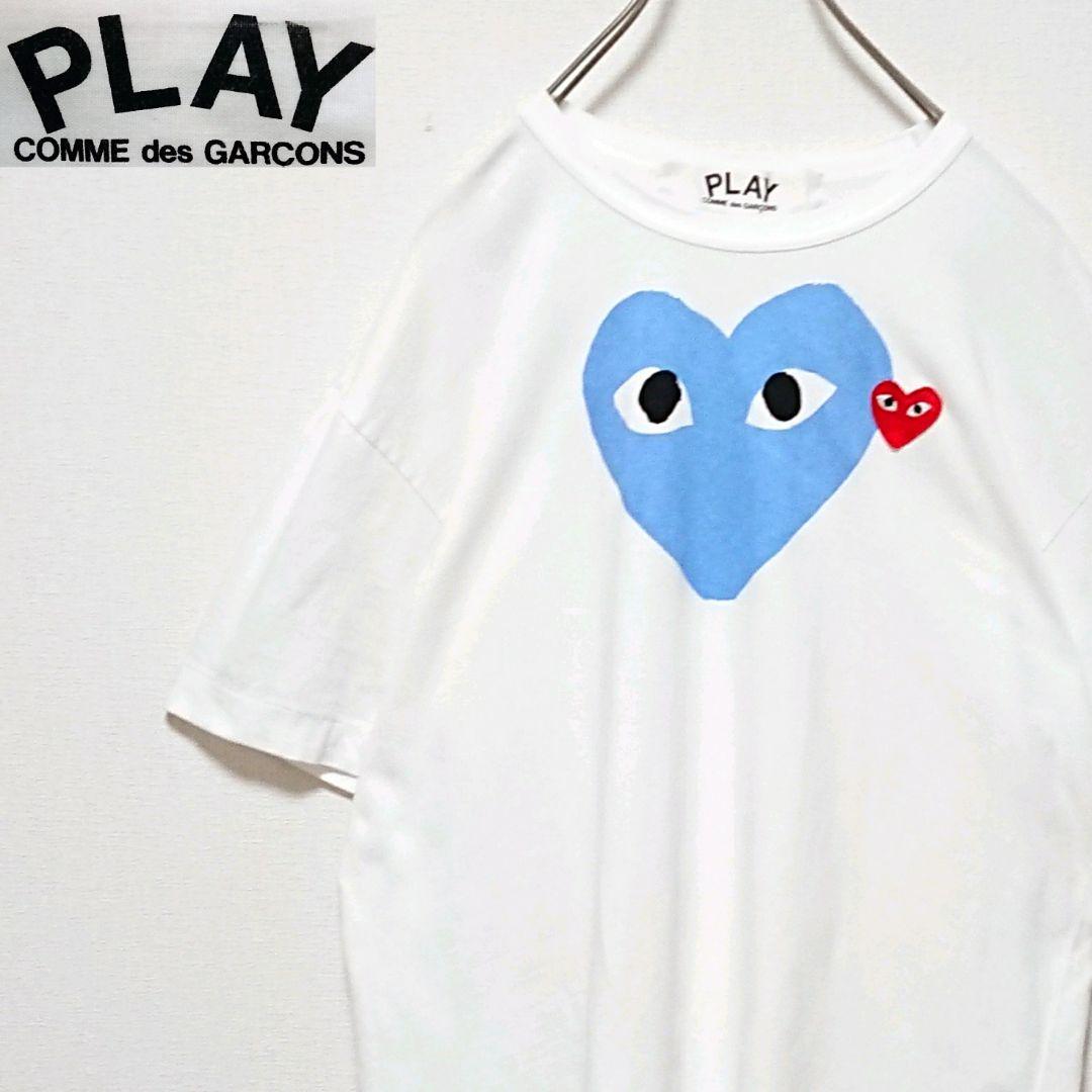 プレイ コムデギャルソン ダブル ハート 刺繍 ワッペン ロゴ 半袖 Tシャツ