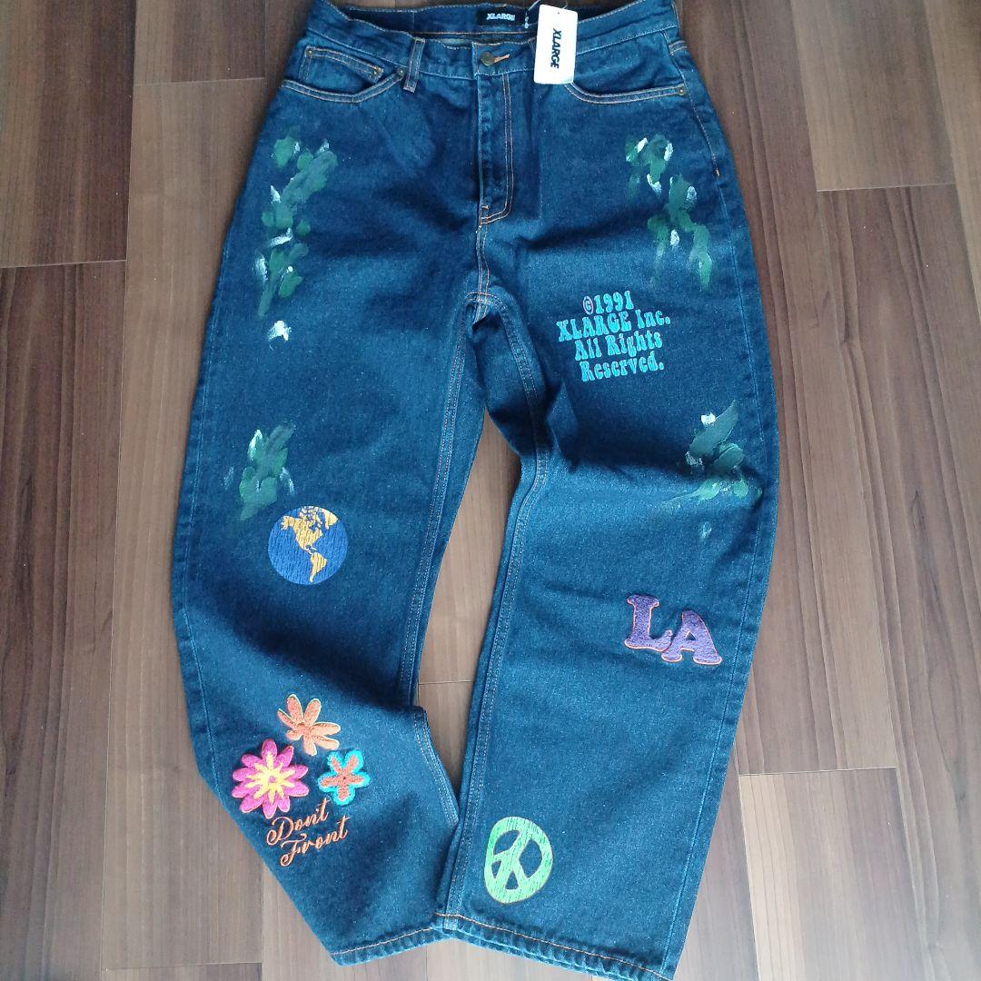 エクストララージ　刺繍デニムパンツ　サイズ34　FLOWER　X LARGE