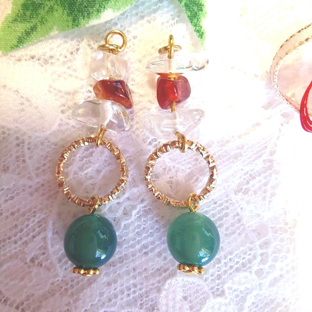 ♡期間限定販売【7】天然石グリーンクォーツァイトのチャーム、ピアス ♡期間限定販売【7】天然石グリーンクォーツァイトのチャーム、ピアス