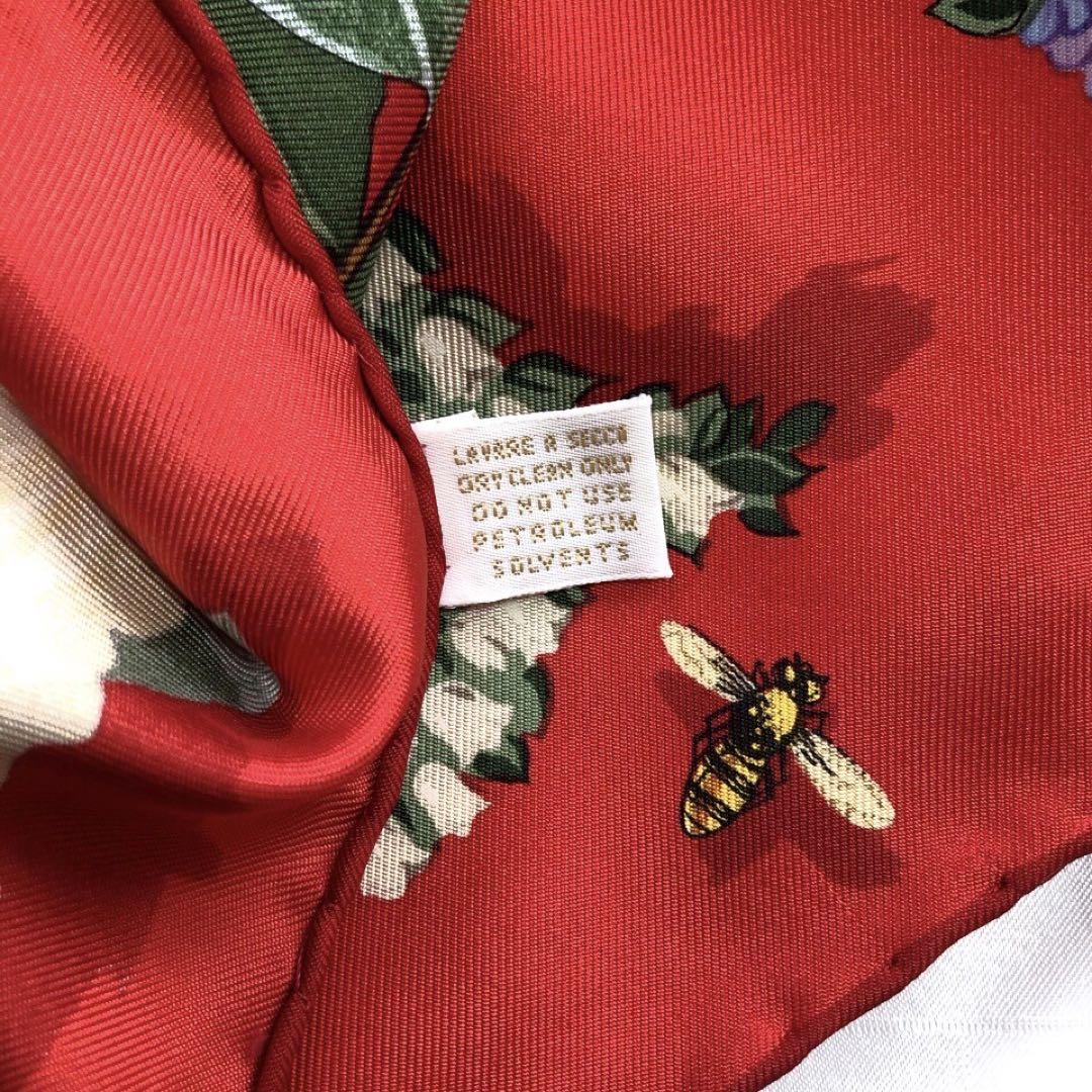 極美品】GUCCI グッチ 大判スカーフ フローラ 花柄 ロゴ レッド 小物
