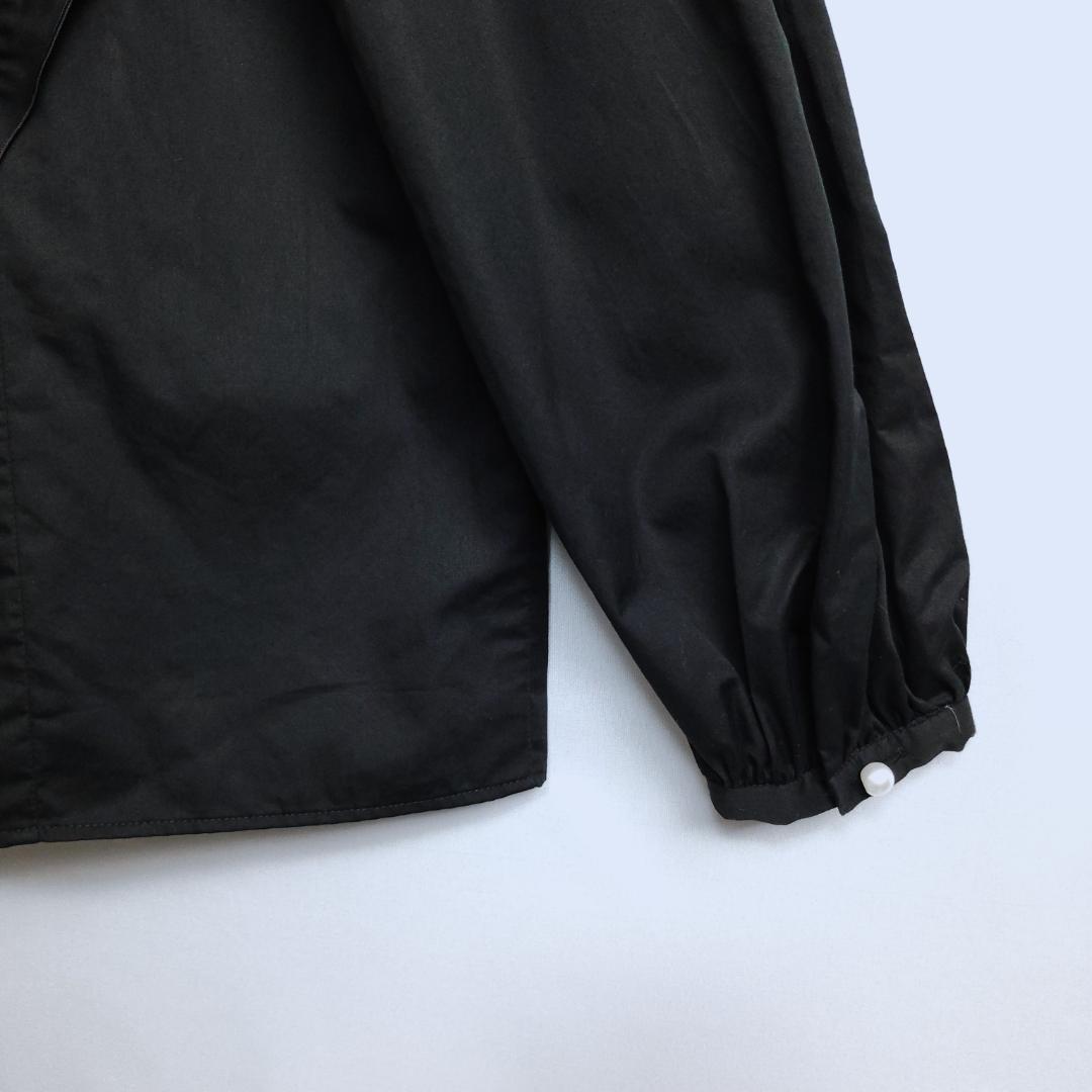 UNITED ARROWS☆パールモチーフフリルブラウス コットン 黒 36