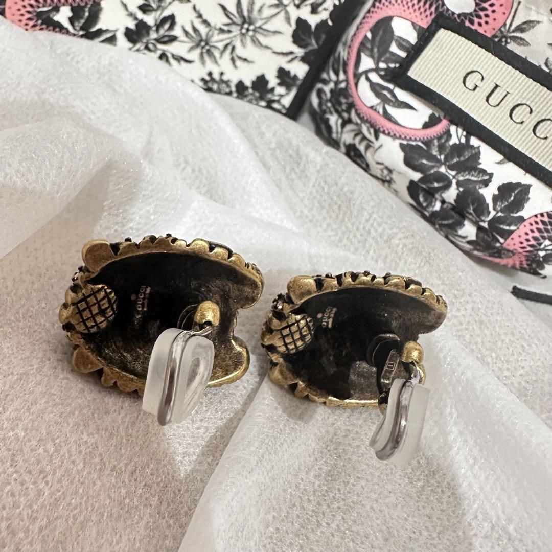 KEN様⭐︎GUCCI オールドグッチライオン ラインストーンゴールドイヤリング 画像7